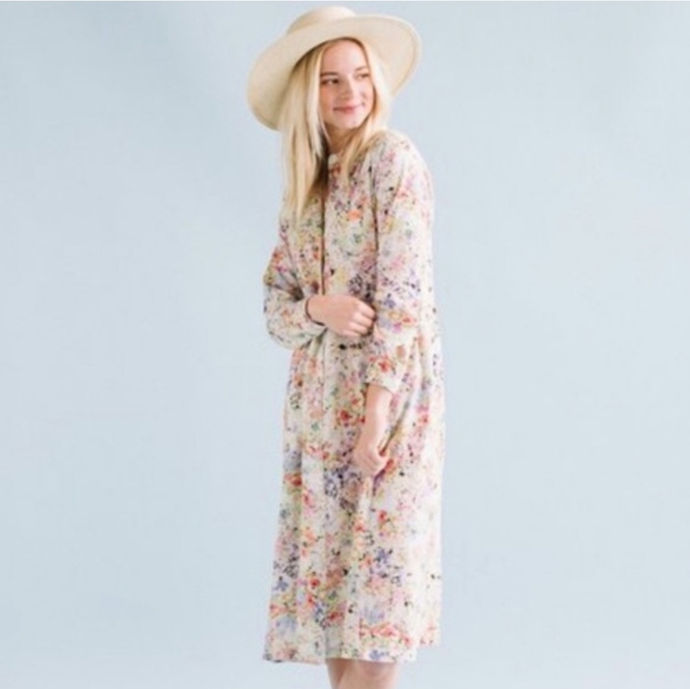 Sonnet James Water Color Poppies  Play Dress Button Down Collared Shirt Dress